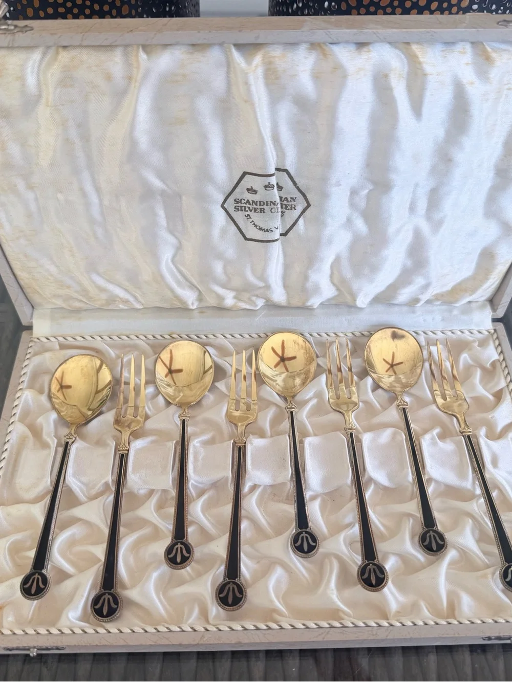 David Anderson sterling silver vermeil and enamel appetizer set
